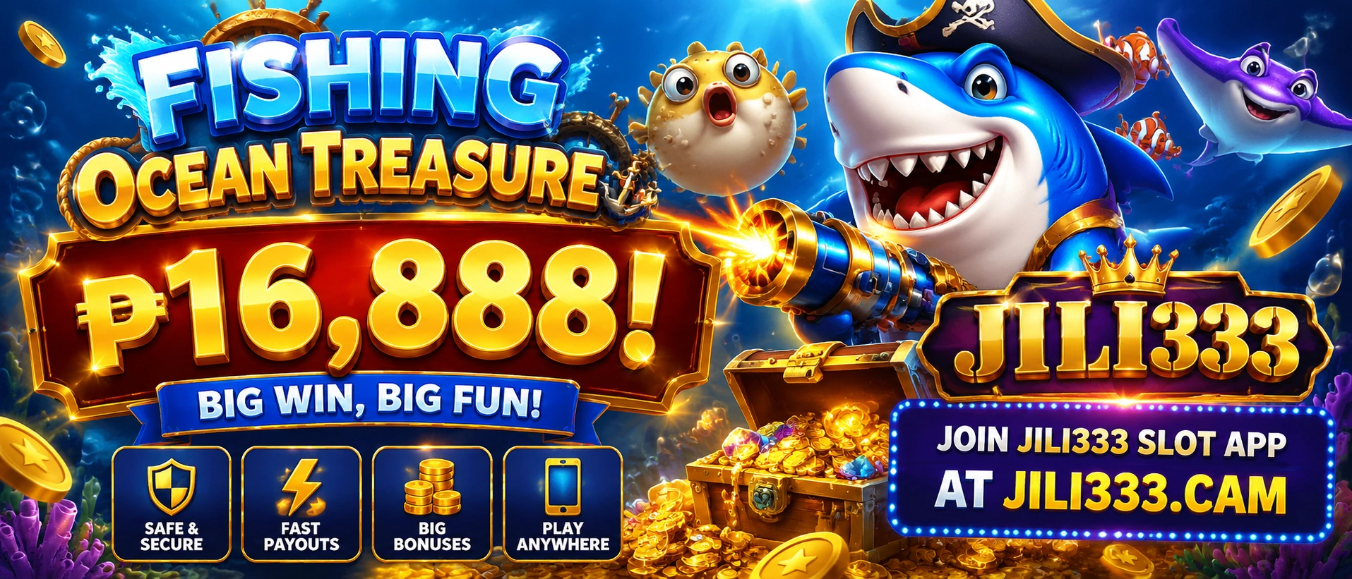 Tablet and phone friendly fishing arcade layout with touch controls