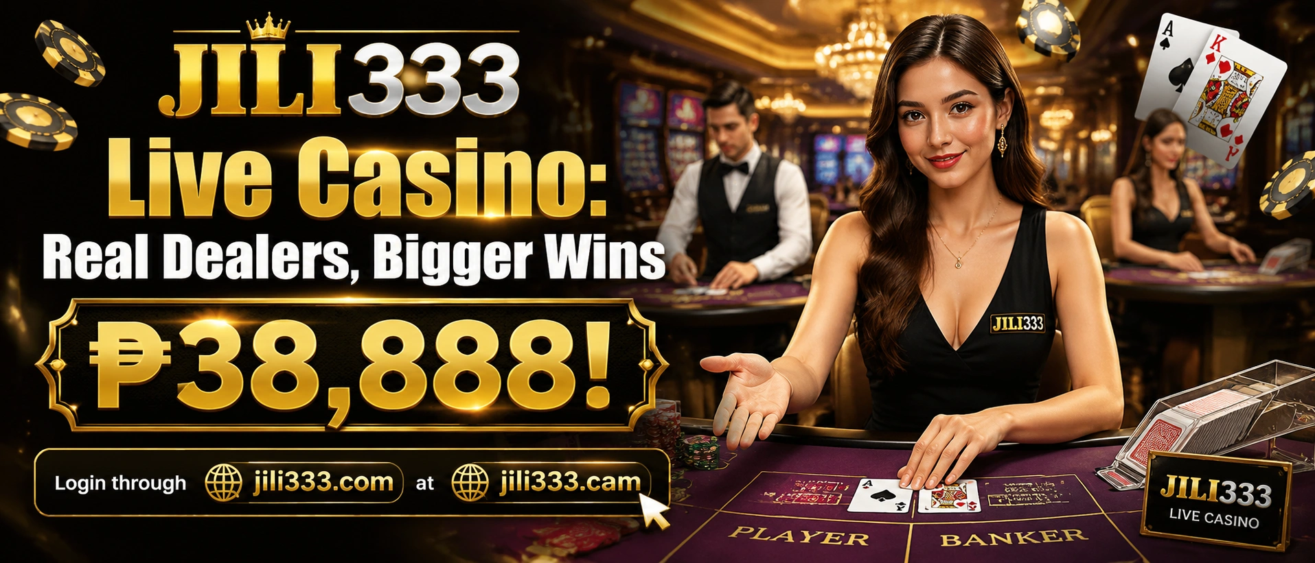 Live casino table with dealer and streaming setup