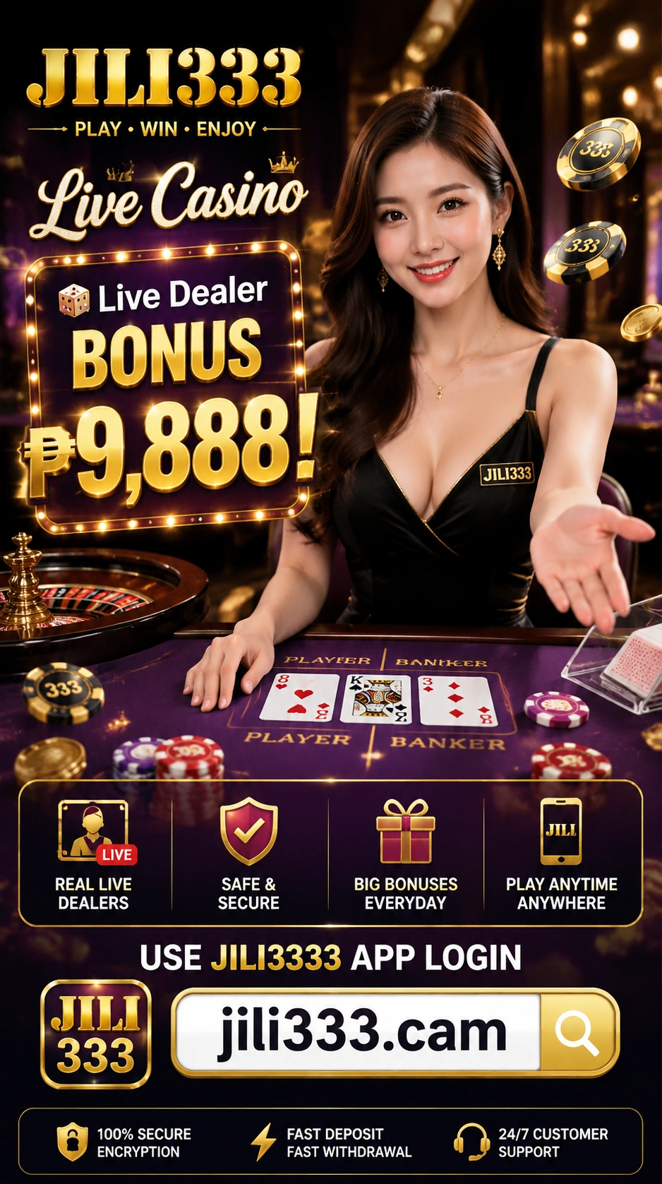 Live roulette wheel with dealer on camera